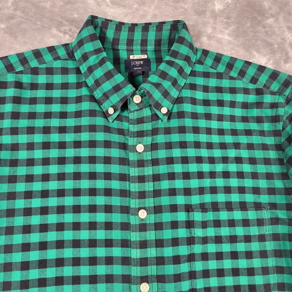 J.Crew Oxford Shirt Mens Large Kelly Green/Black Buffalo Check‎ Button Down
